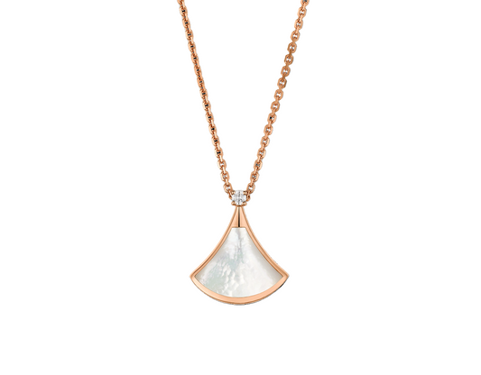 White Mother-of-Pearl Diamond Fan-Shaped Necklace