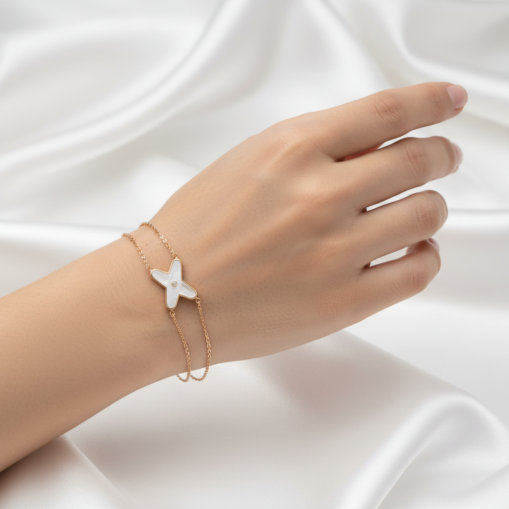 Cross Mother-of-Pearl Diamond Bracelet