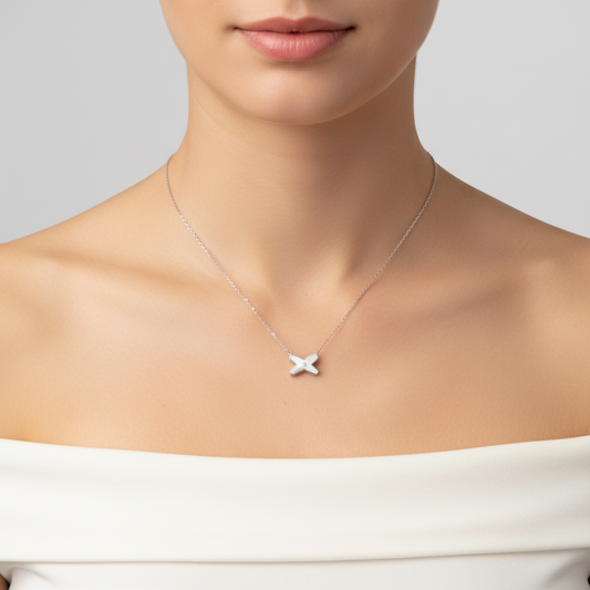 Cross-Patterned Mother-of-Pearl and Diamond Necklace