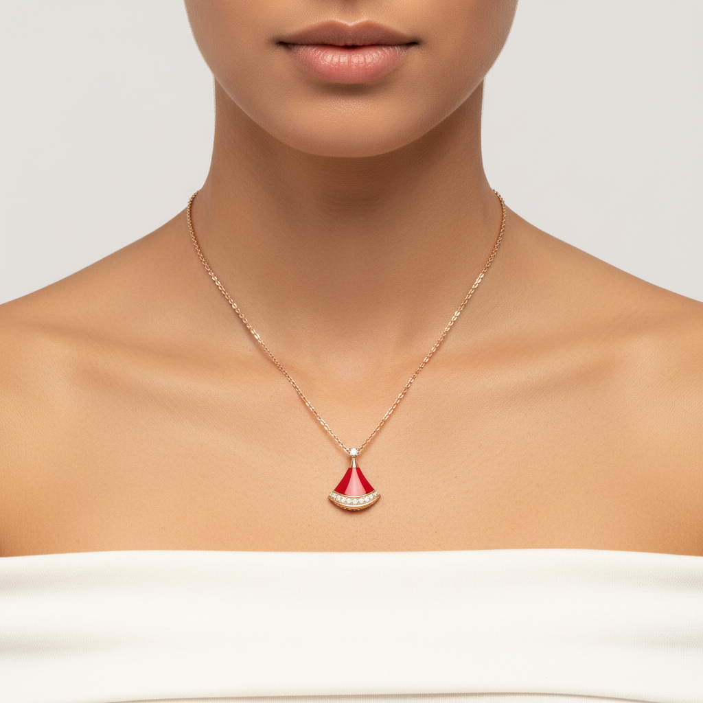 Diamond-Edged Fan-Shaped Necklace