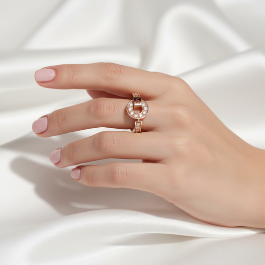 Rose Gold Diamond-Studded Coin Ring