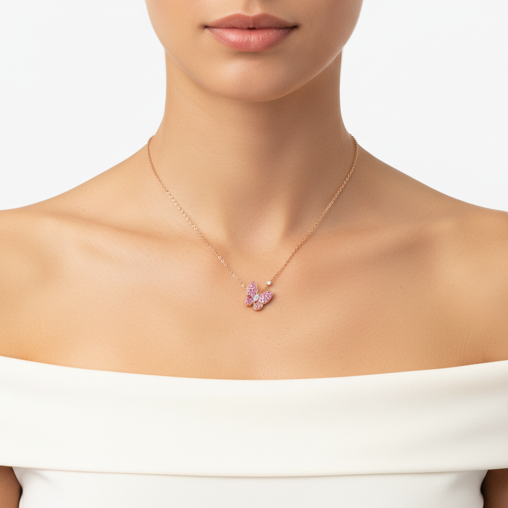 Pink Diamond Butterfly Necklace