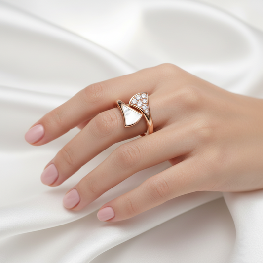 Double-Fan Full-Diamond Ring