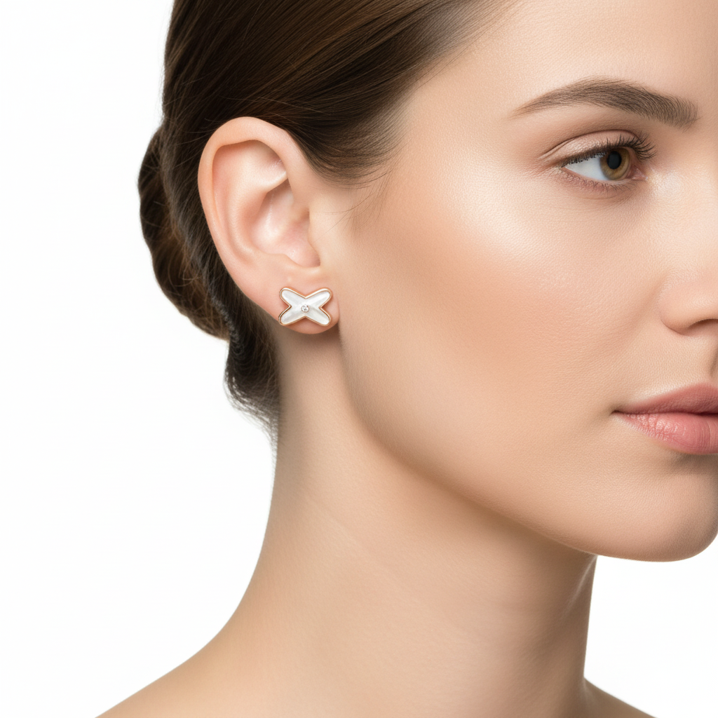 Mother-of-Pearl Cross Diamond Stud Earrings