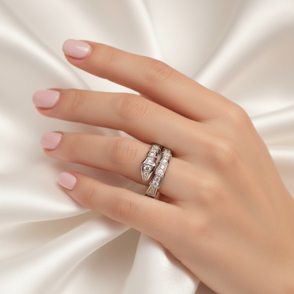 Full Diamond Snake Bone Ring