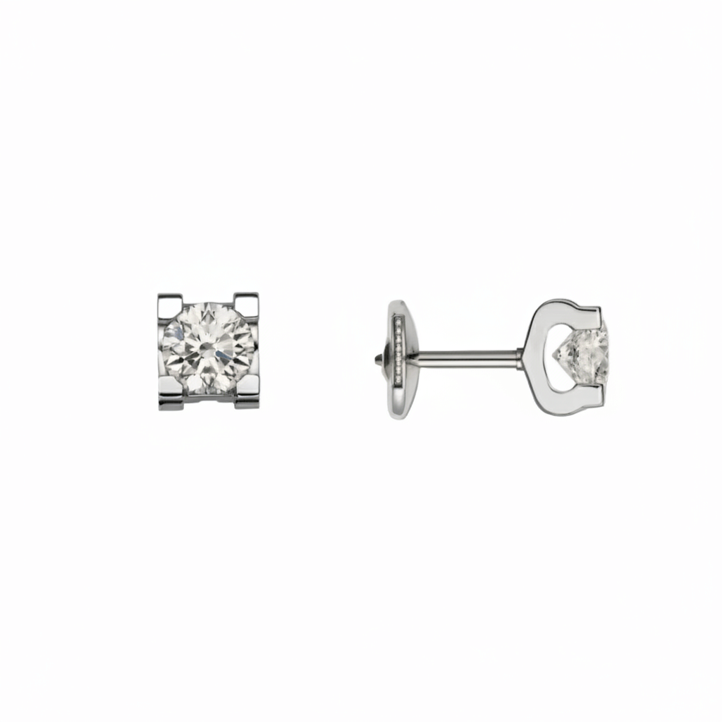Square-Set Solitaire Diamond Stud Earrings