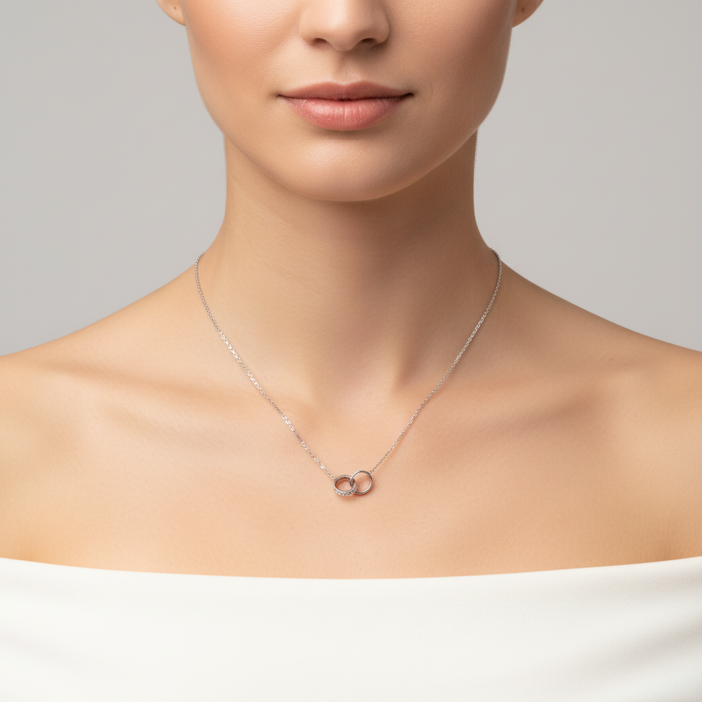Double Ring Diamond Necklace