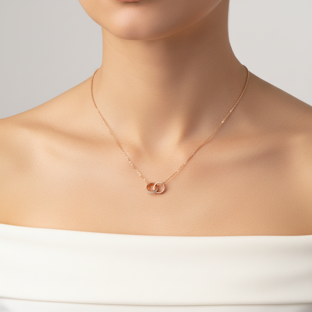 Double Ring Diamond Necklace