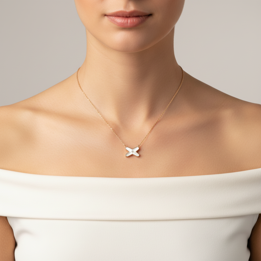 Cross-Patterned Mother-of-Pearl and Diamond Necklace