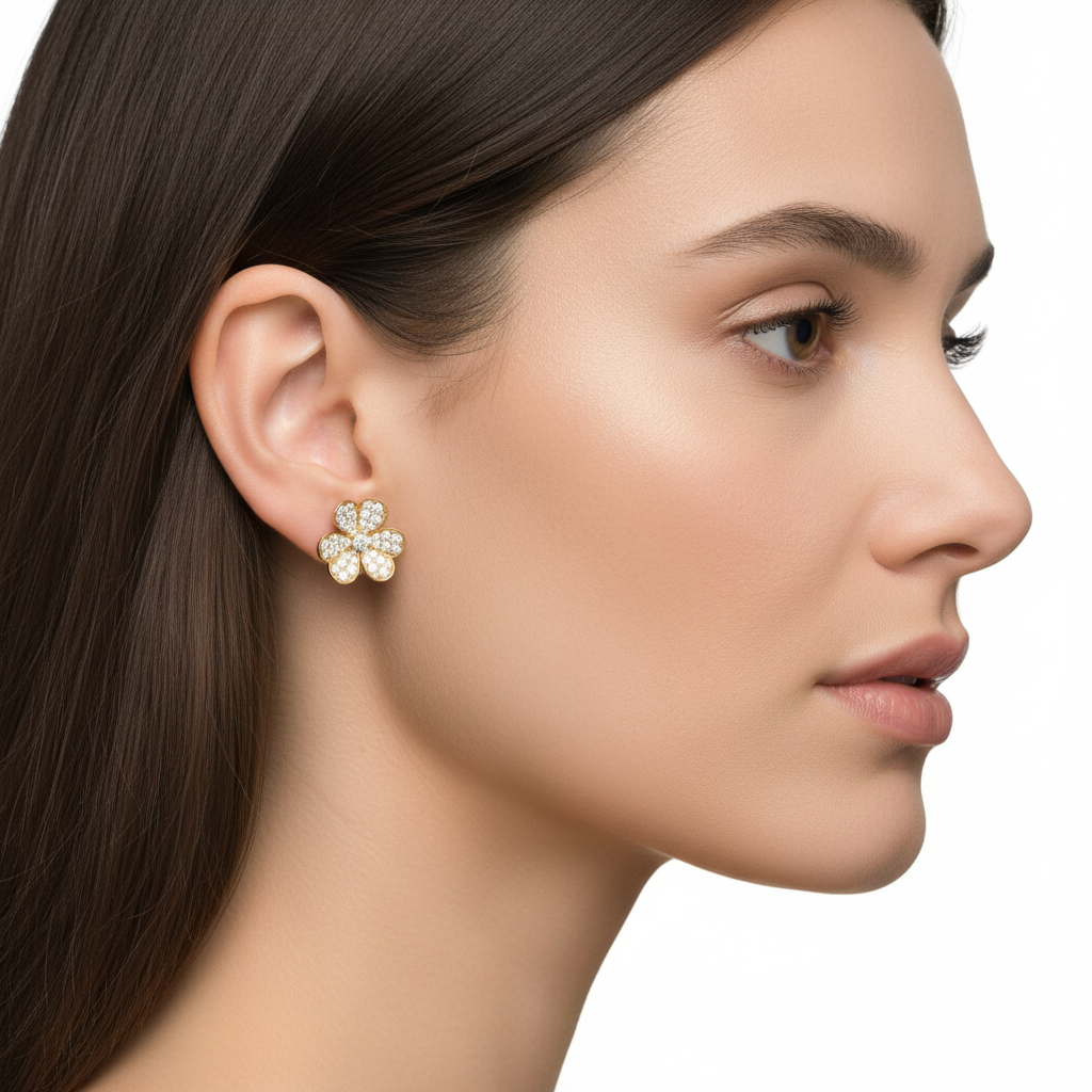 Full Diamond Four-Leaf Clover Earrings
